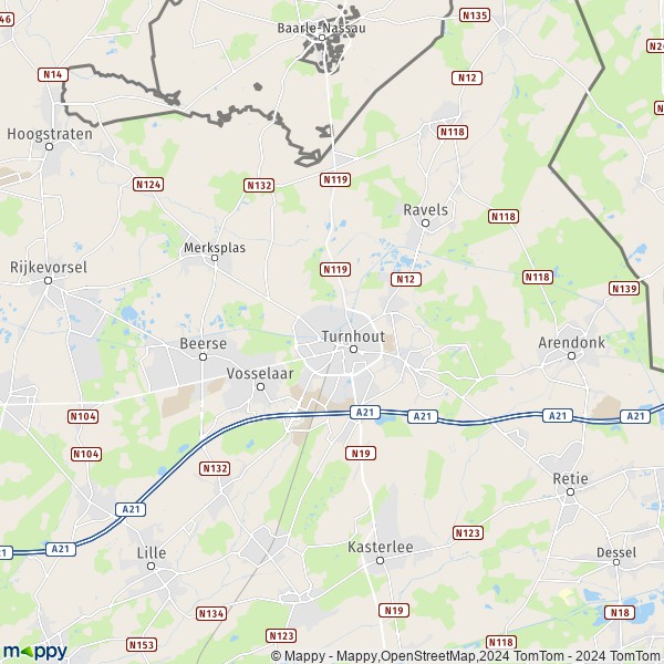 De kaart voor de stad 2300 Turnhout