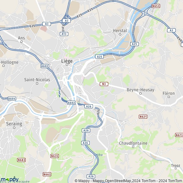 De kaart voor de stad 4000-4032 Luik
