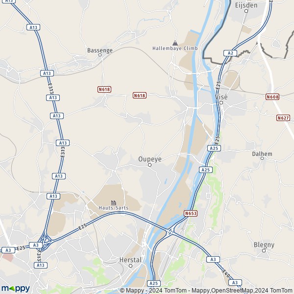 De kaart voor de stad 4680-4684 Oupeye