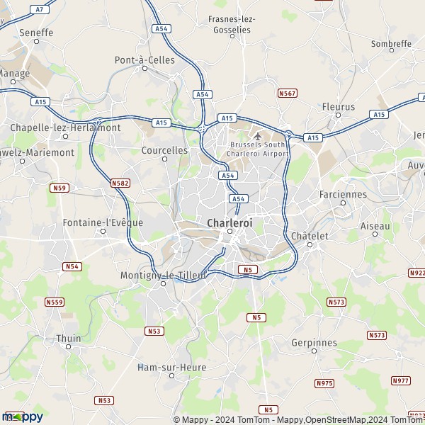 De kaart voor de stad 6000-6061 Charleroi