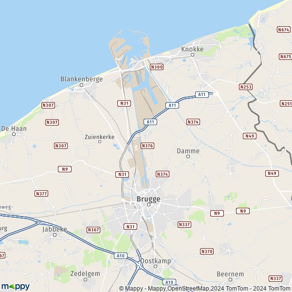 De kaart voor de stad 8000-8380 Brugge