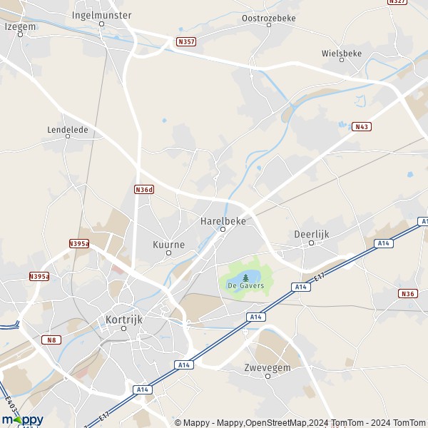 De kaart voor de stad 8520-8531 Harelbeke