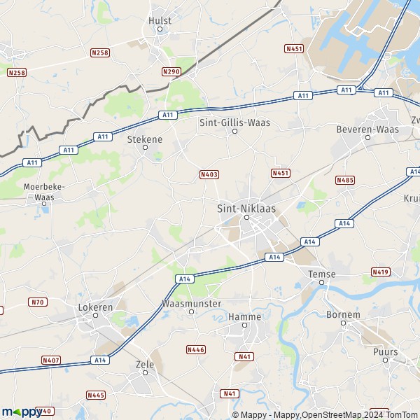 De kaart voor de stad 9100-9112 Sint-Niklaas