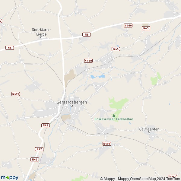 De kaart voor de stad 9500-9506 Geraardsbergen